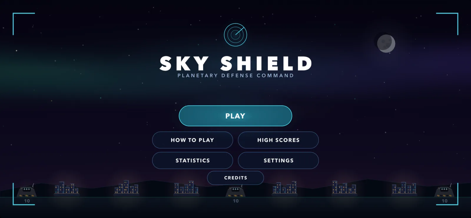 Sky Shield main menu — Planetary Defense Command