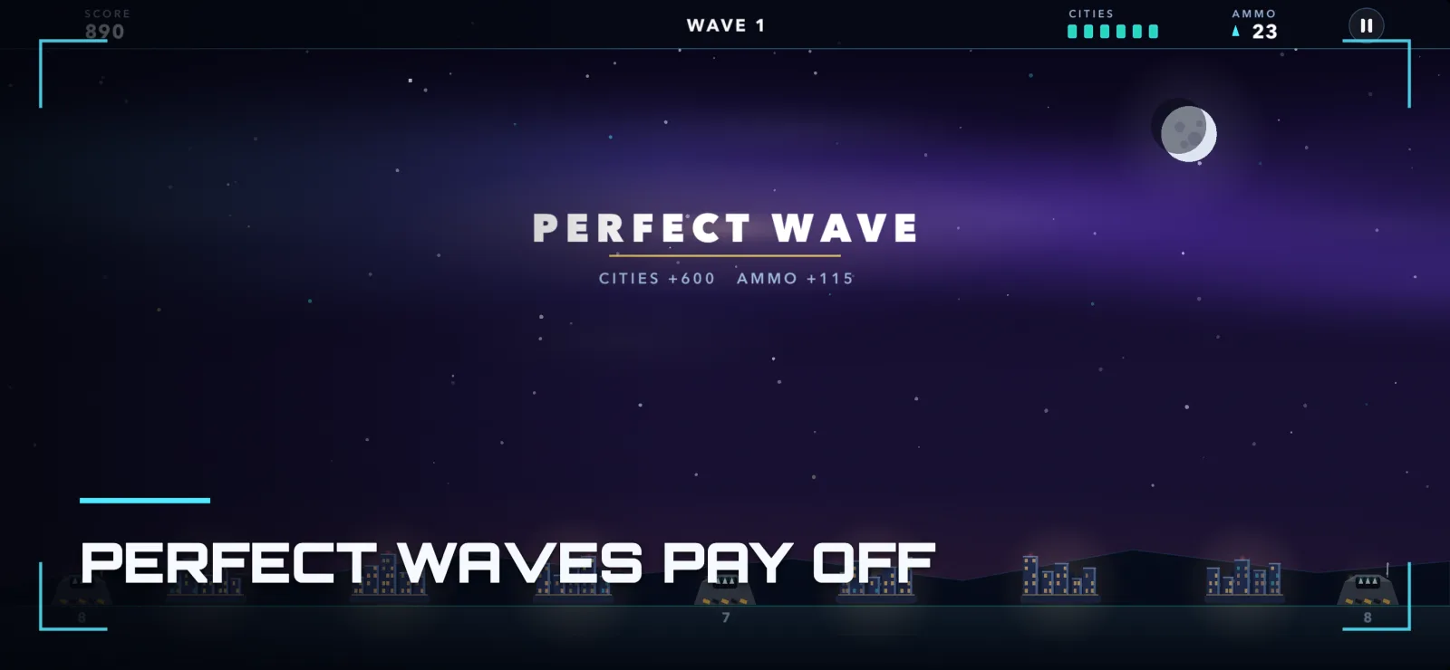 Perfect wave bonus — leftover ammo and cities pay off